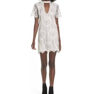 SOCIALITE Nordstrom White Black Floral Lace Dress High Neck Keyhole XS-Small